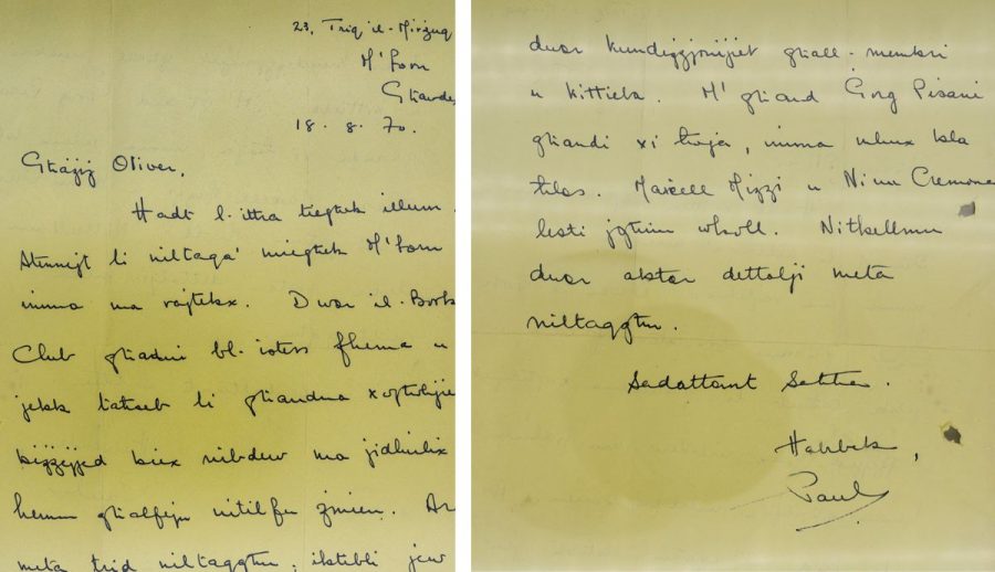 This letter to Oliver Friggieri marks the beginning of Klabb Kotba Maltin