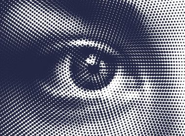 An image of an eye made from pixels