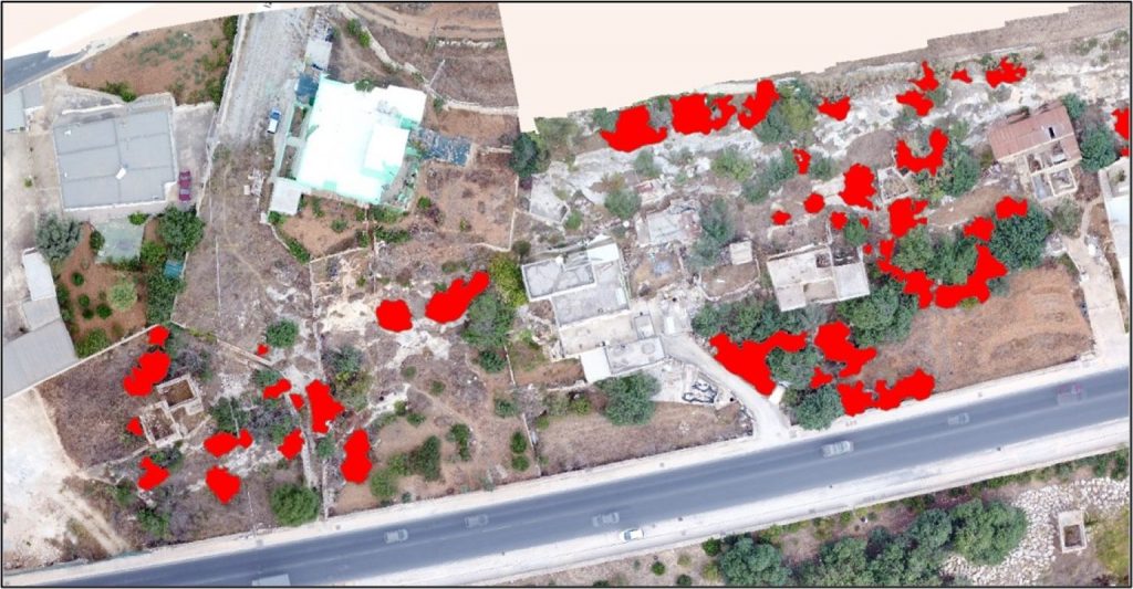 A map with patches of red