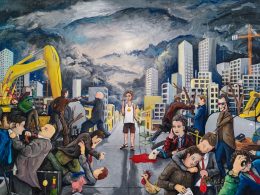 men and tower blocks