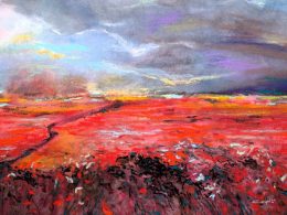 A red landscape painting