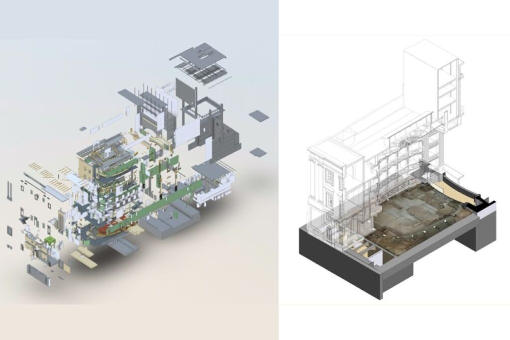 An 'exploded' diagram of a building