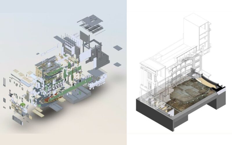 An 'exploded' diagram of a building