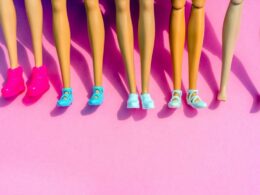 a series of Barbie legs with shoes