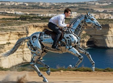 A man on a fast metal horse