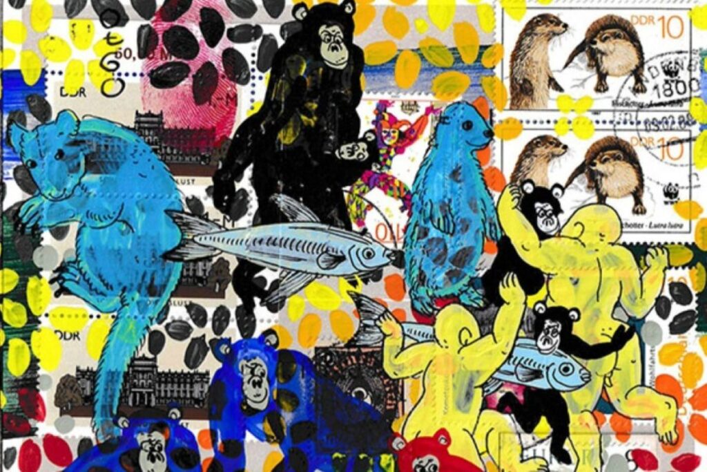 lots of small colourful drawings of animals