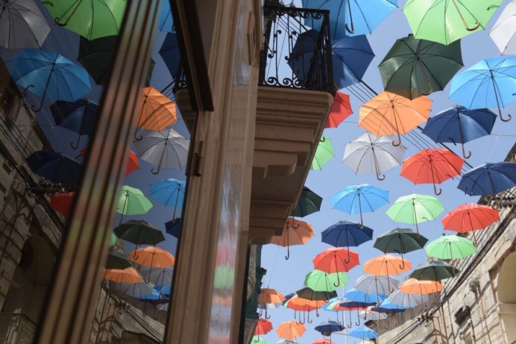 Zabbar street with umbrellas