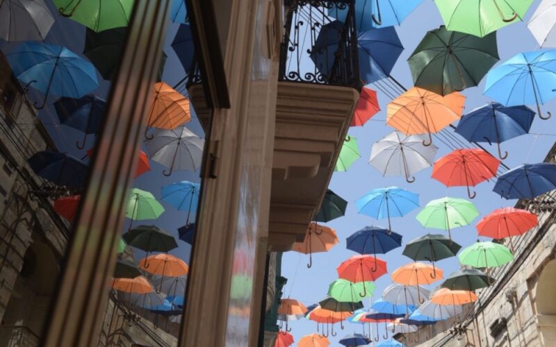 Zabbar street with umbrellas