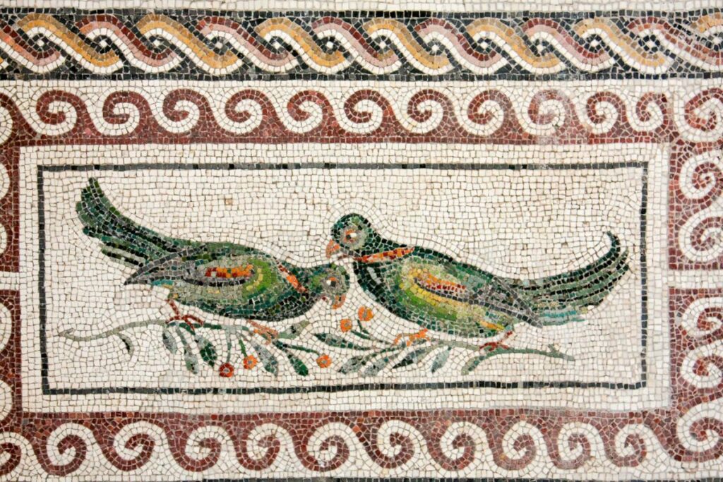 Two parrots in a mosaic