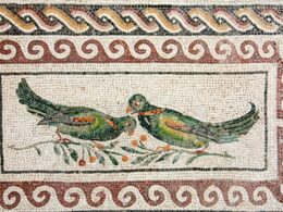 Two parrots in a mosaic