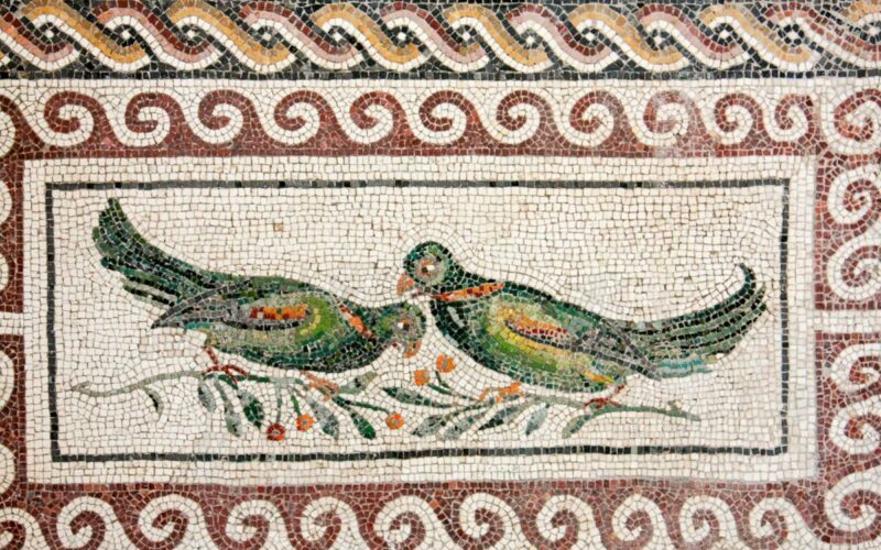 Two parrots in a mosaic