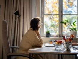A woman at a desk