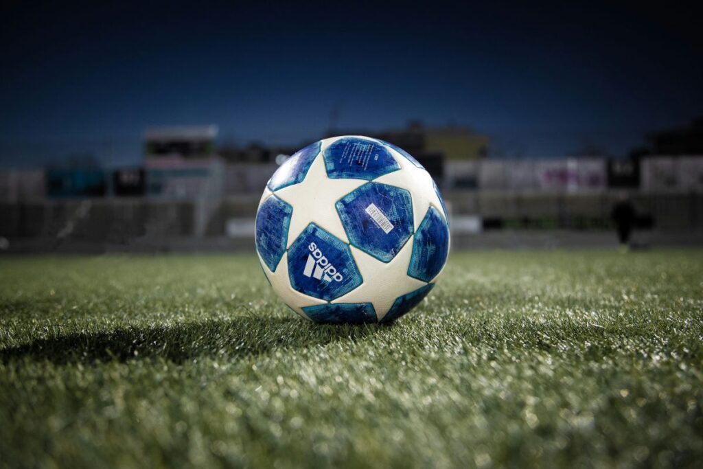 A photo of a football in a stadium