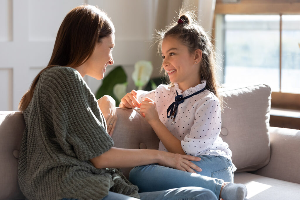 Mother talking to child
