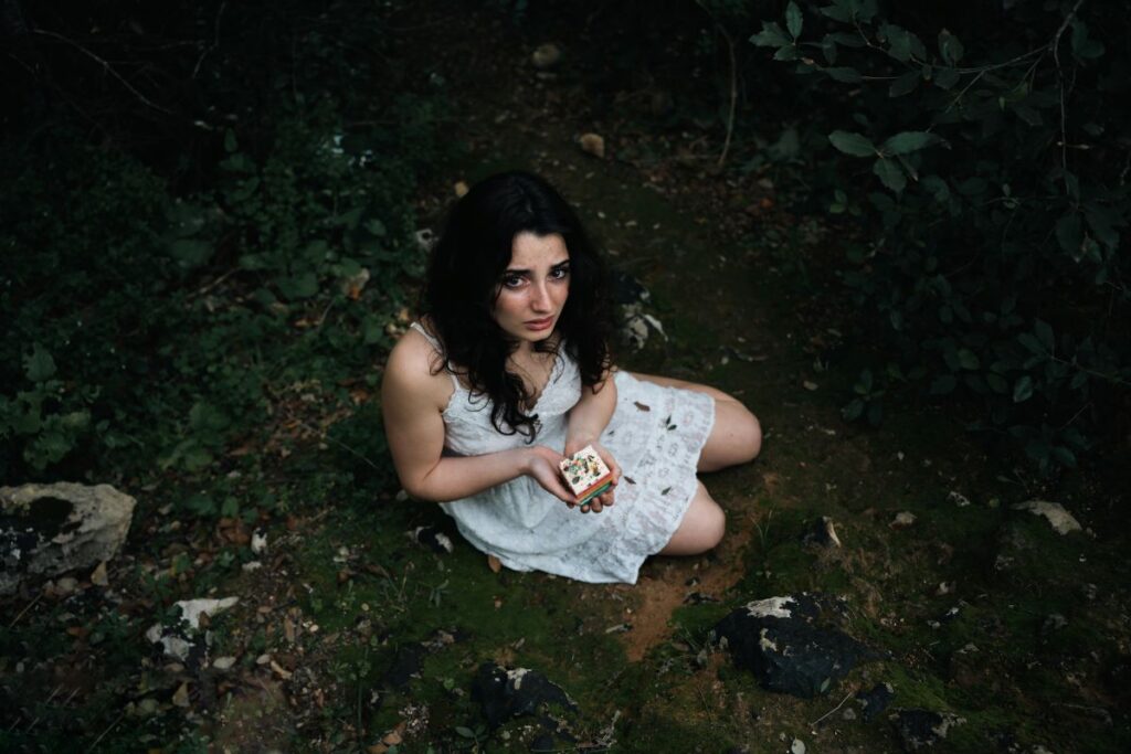 a woman in a meadow