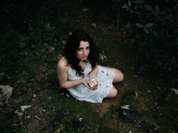 a woman in a meadow