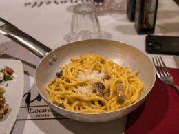 a pan of carbonara