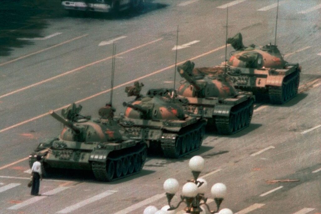 tanks in a city square