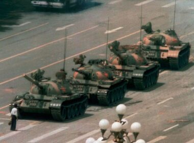 tanks in a city square