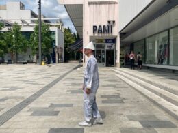Keit Bonnici in a Slovenian town square