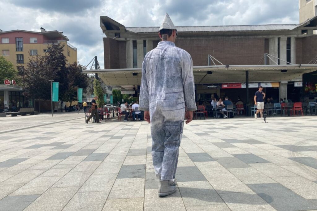 Keit Bonnici in a Slovenian town square