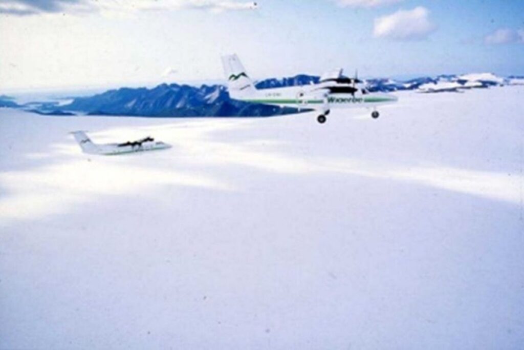 Two planes in a white sky