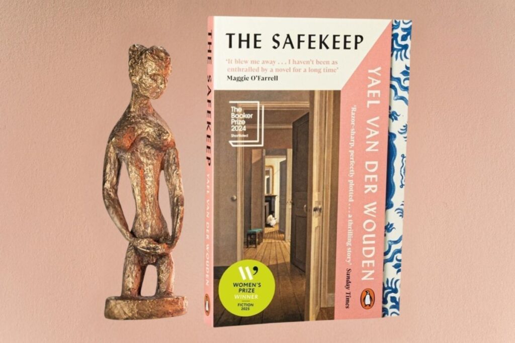 The Safekeep book cover and a sculptural piece of art