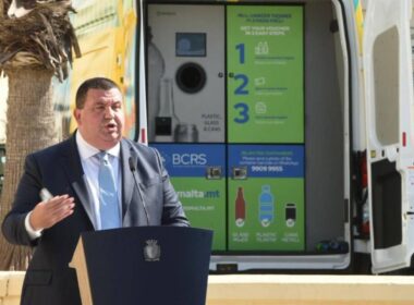 Cleansing junior minister Glenn Bedingfield in front of one of the new mobile BCRS machines