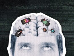 An illustration of a brain infested by sim cards