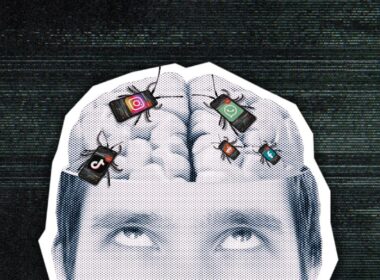 An illustration of a brain infested by sim cards