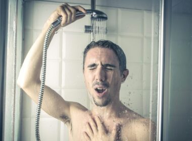 A man in a cold shower