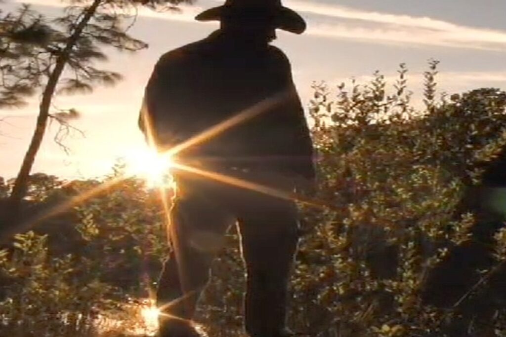 A cowboy at sunset