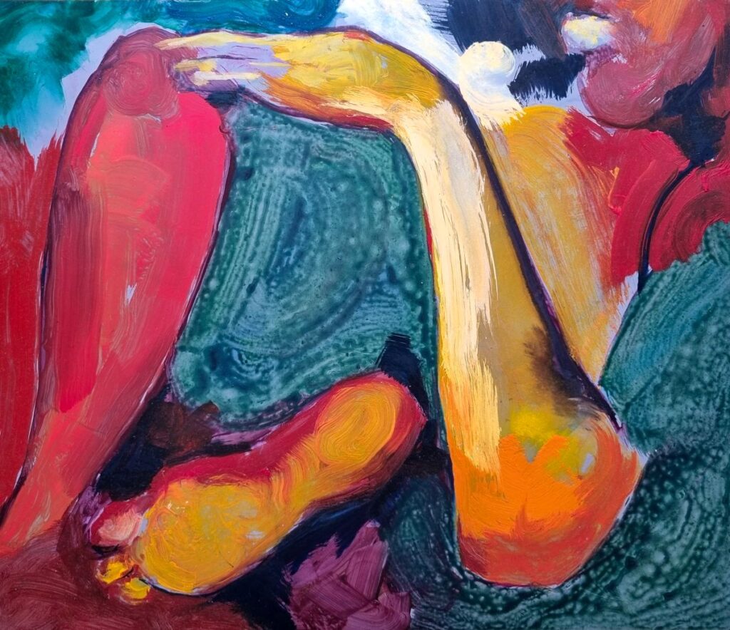 an abstracted painting depicting a nude