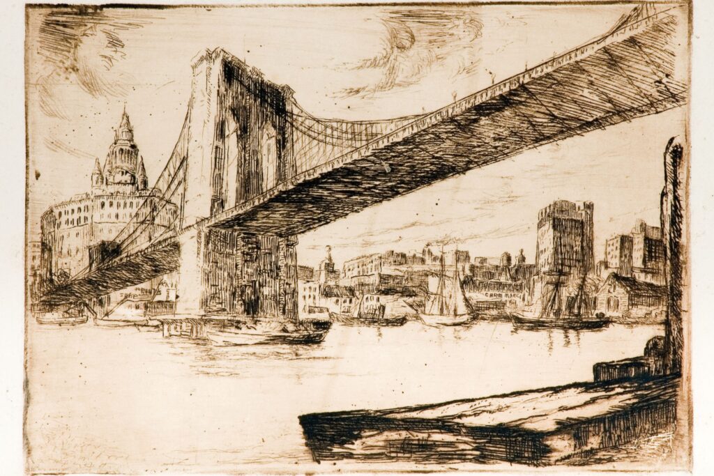 Brooklyn Bridge, etching,