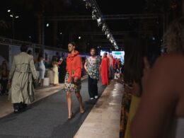 Models wearing outfits from the latest Charles and Ron collection.
