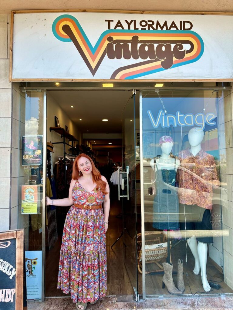 Laura Taylor in front of her shop in Sliema.