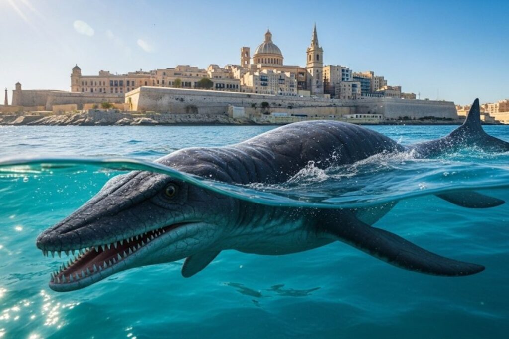 A plesiosaur off the Valletta coastline