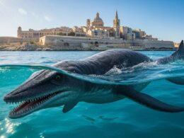 A plesiosaur off the Valletta coastline