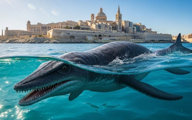 A plesiosaur off the Valletta coastline