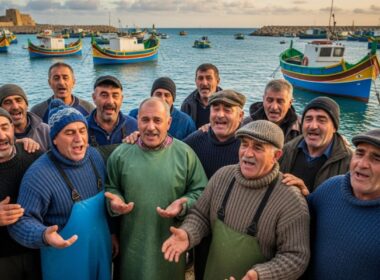 An AI generated image of local fisherman ready to burst into song