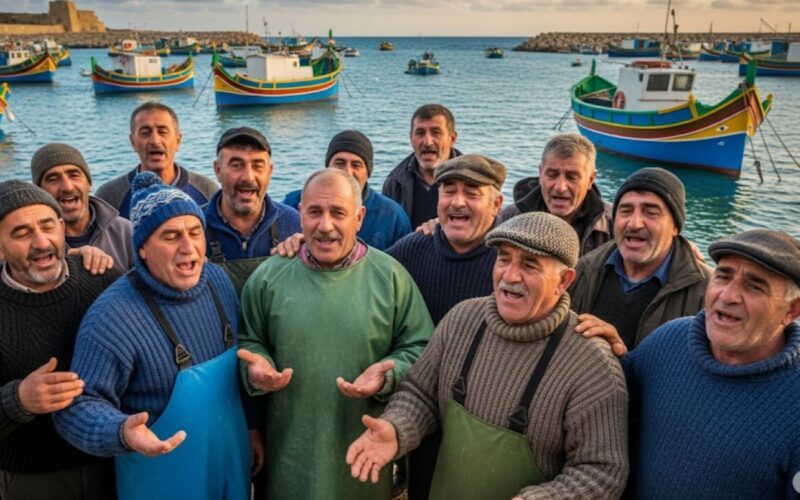 An AI generated image of local fisherman ready to burst into song