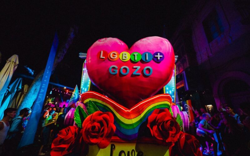 A big pink heart with LGBTI+ Gozo writen on it