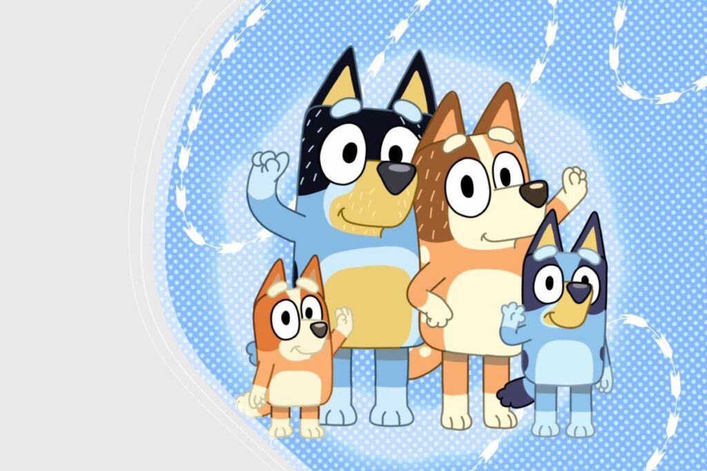 Dad (Bandit), Mum (Chilli), Bluey and Bingo.