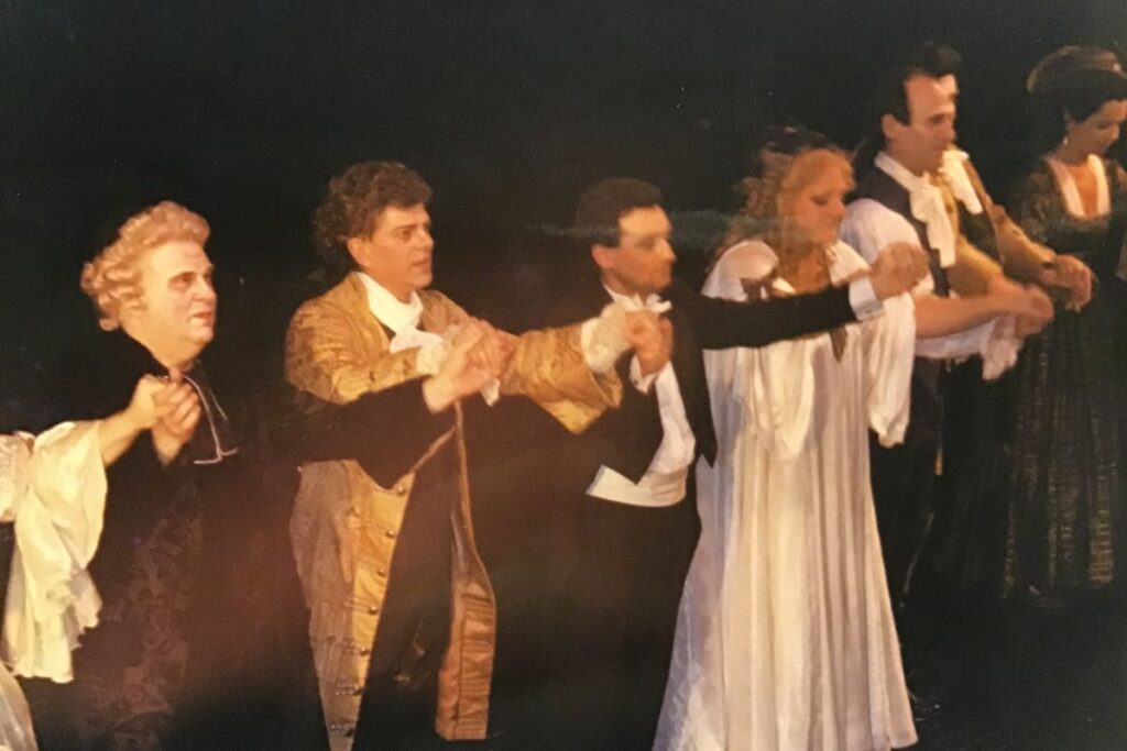 The final curtain call after a performance of the Francesco Cilea opera “Adriana Lecouvreur”, with Laus as conductor