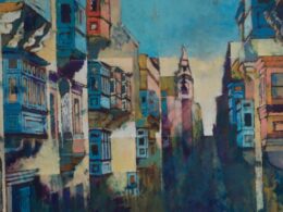 A section of a painting St Paul's Street, Valletta by Kevin Sciberras