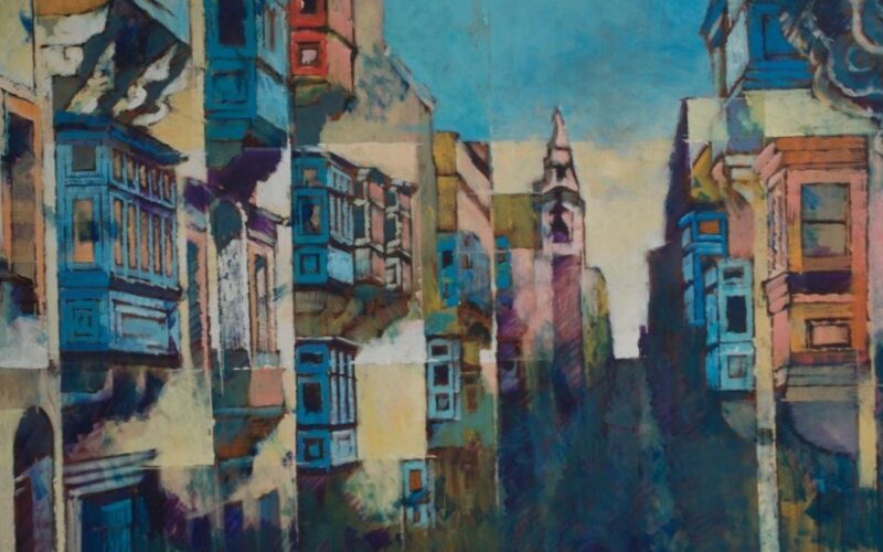 A section of a painting St Paul's Street, Valletta by Kevin Sciberras