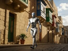 A humanoid robot in a Maltese street