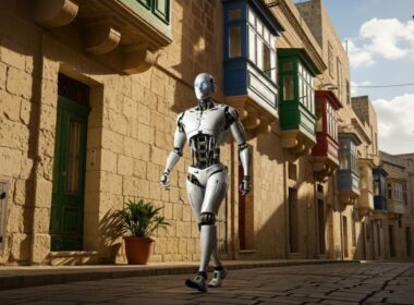 A humanoid robot in a Maltese street