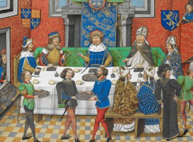 John of Gaunt dining with the King of Portugal, Chronique d'Angleterre, vol 3, late 14 century.