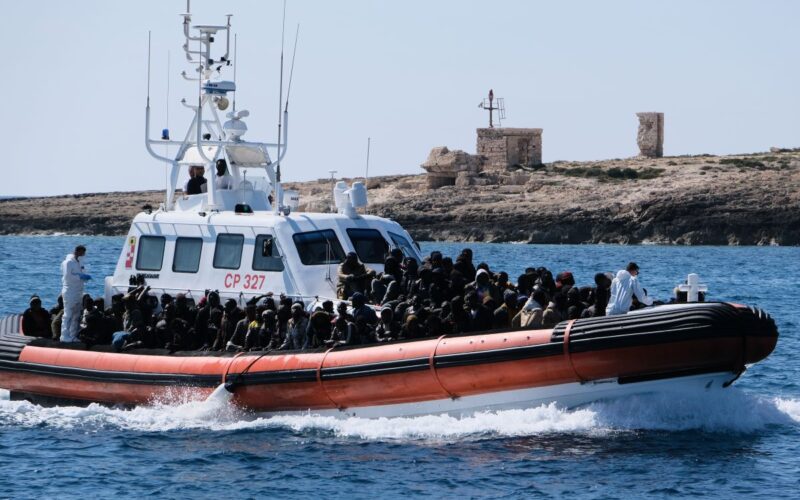 a migrant boat near Lampedusa